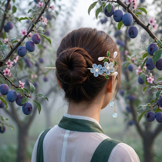 blue flower hair pin