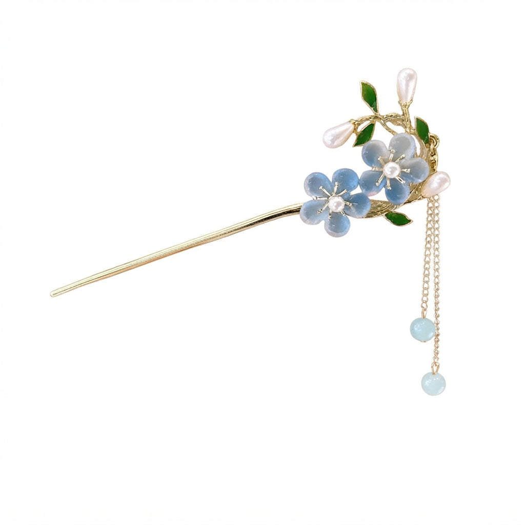 blue flower hair pins